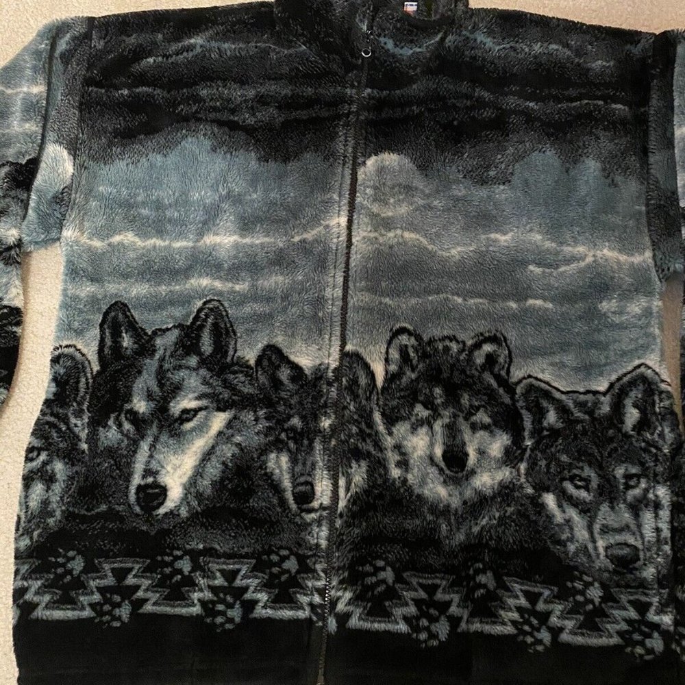 Vintage CobbleStone Canyon Wolf Fleece Zip Front Jacket Large